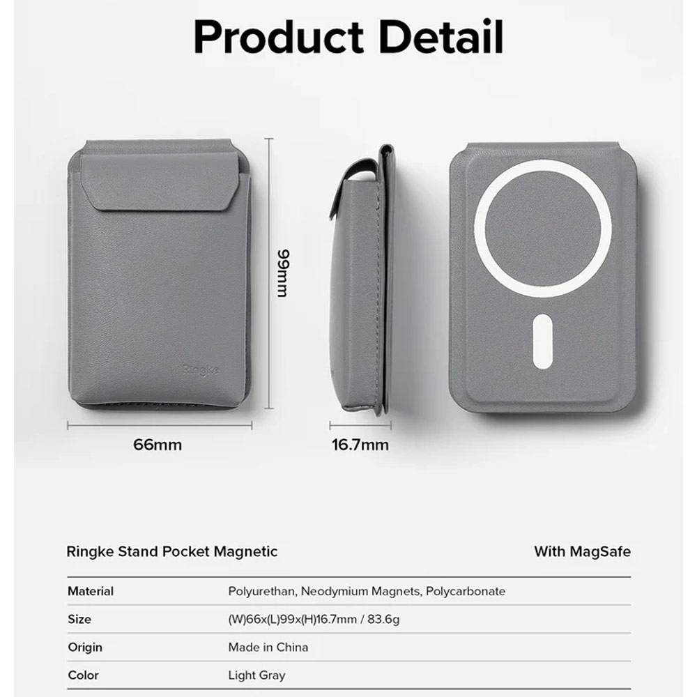 Picture of Apple iPhone 13 6.1 | Ringke Snap Magnetic Stand Pocket Magnetic Stand for iPhone 14 iPhone 15 Pro Max Card Holder Phone Stand (Light Gray)