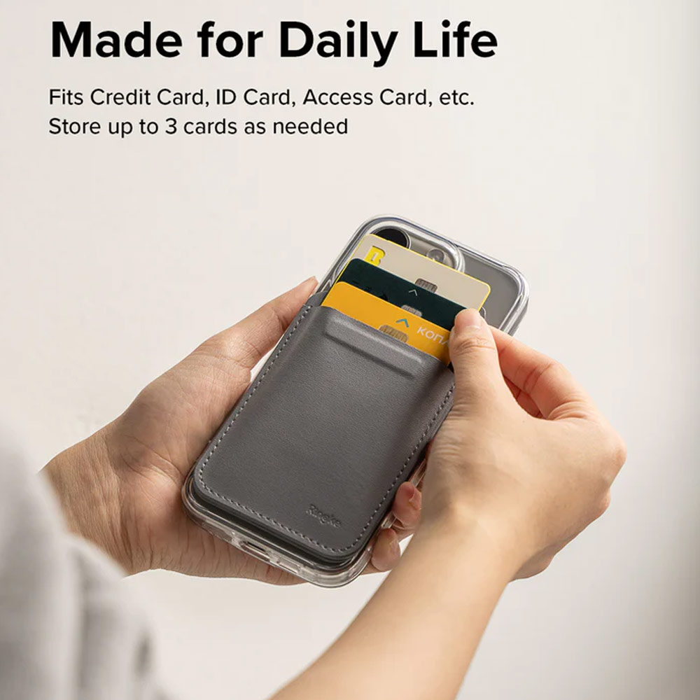 Picture of Apple iPhone 13 6.1 | Ringke Snap Magnetic Stand Wallet Magnetic Stand for iPhone 14 iPhone 15 Pro Max Card Holder Phone Stand (Light Gray)