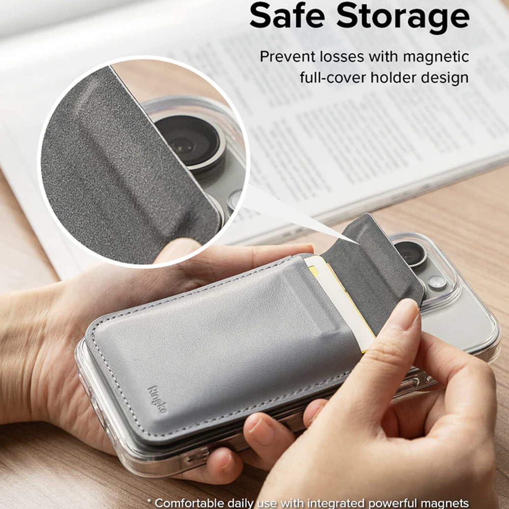 Picture of Apple iPhone 13 6.1 | Ringke Snap Magnetic Stand Wallet Magnetic Stand for iPhone 14 iPhone 15 Pro Max Card Holder Phone Stand (Light Gray)