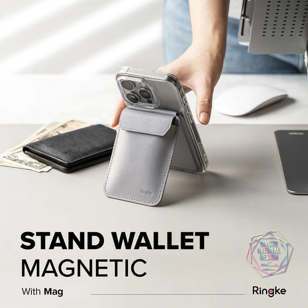 Picture of Apple iPhone 13 6.1 | Ringke Snap Magnetic Stand Wallet Magnetic Stand for iPhone 14 iPhone 15 Pro Max Card Holder Phone Stand (Light Gray)