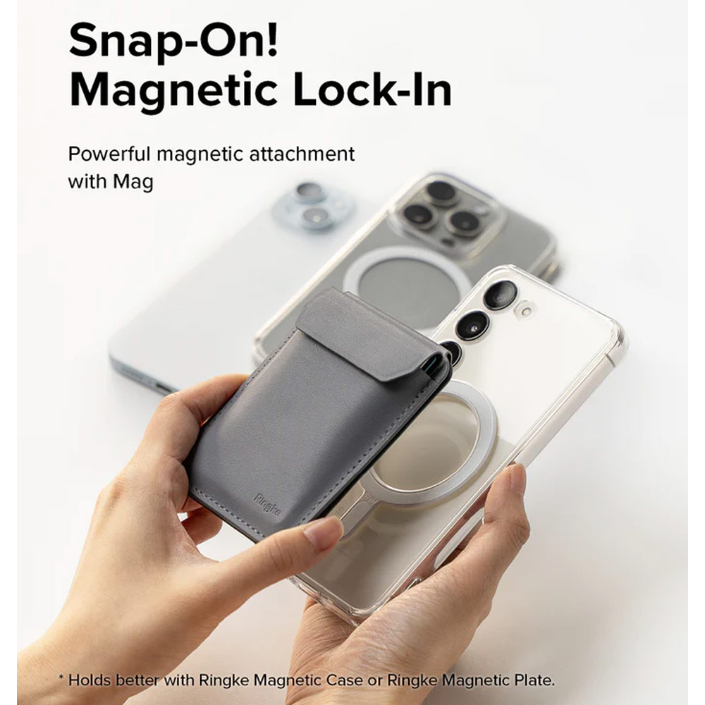 Picture of Apple iPhone 13 6.1 | Ringke Snap Magnetic Stand Wallet Magnetic Stand for iPhone 14 iPhone 15 Pro Max Card Holder Phone Stand (Light Gray)