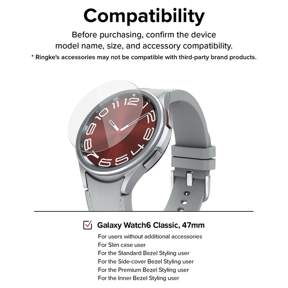 Picture of Samsung Galaxy Watch 6 Classic 47mm Screen Protector | Ringke Tempered Glass Screen Protector for Galaxy Watch 6 Classic 47mm (4pcs)