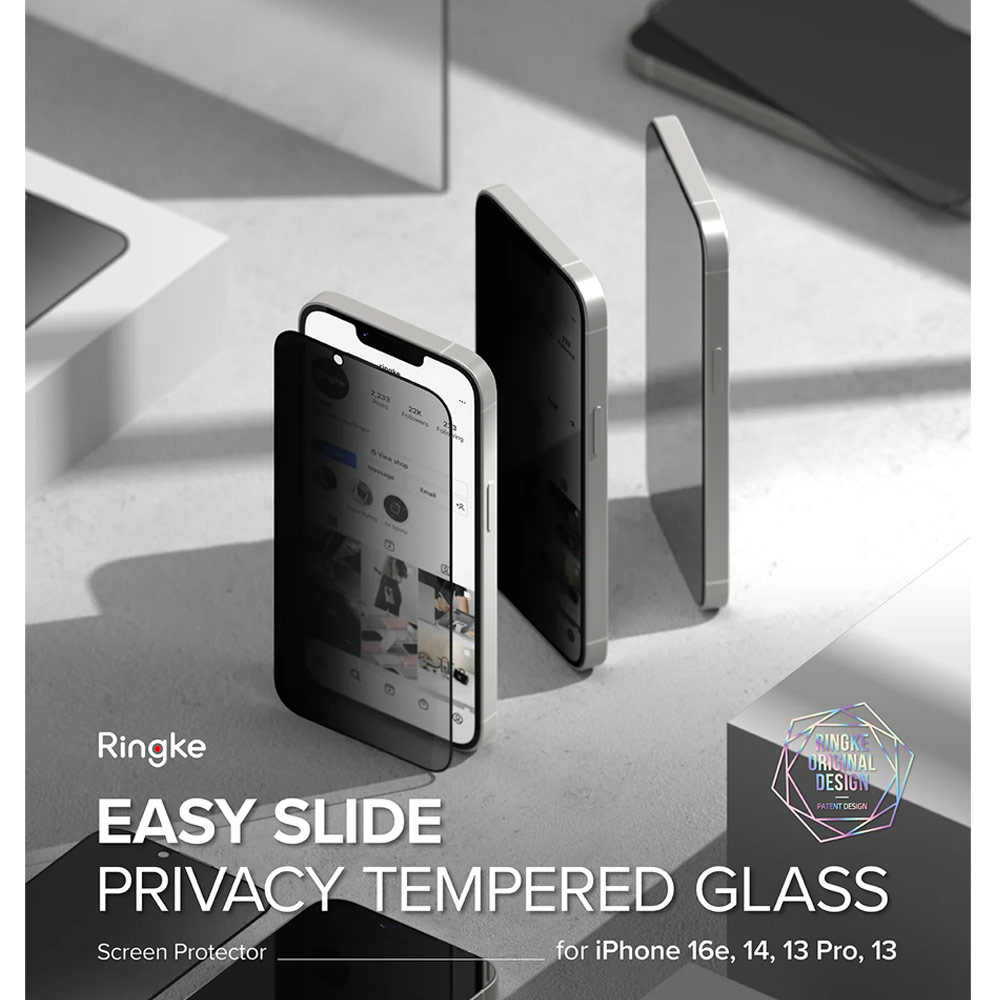 Picture of Apple iPhone 13 6.1 Screen Protector | Ringke Easy Slide Tempered Glass Screen Protector for iPhone 16e 14 13 13 Pro (Privacy Anti Peep) 2pcs