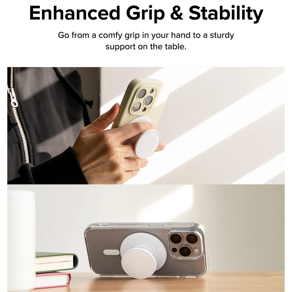 Picture of Ringke Tok Magnetic Grip Stand Holder Popsocket similar Grip Holder (Glossy White)