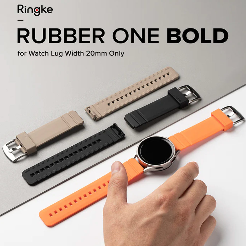 Picture of Samsung Galaxy Watch 4 40mm | Ringke TPU Rubber One Band Bold Waterproof Sweat Proof Strap Watch Lug 20mm for Galaxy Watch Series 3 4 5 5 Pro Active 40mm 41mm 42mm 44mm 45mm 45mm (Black)