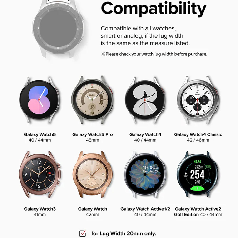 Picture of Samsung Galaxy Watch 4 40mm | Ringke TPU Rubber One Band Bold Waterproof Sweat Proof Strap Watch Lug 20mm for Galaxy Watch Series 3 4 5 5 Pro Active 40mm 41mm 42mm 44mm 45mm 45mm (Black)
