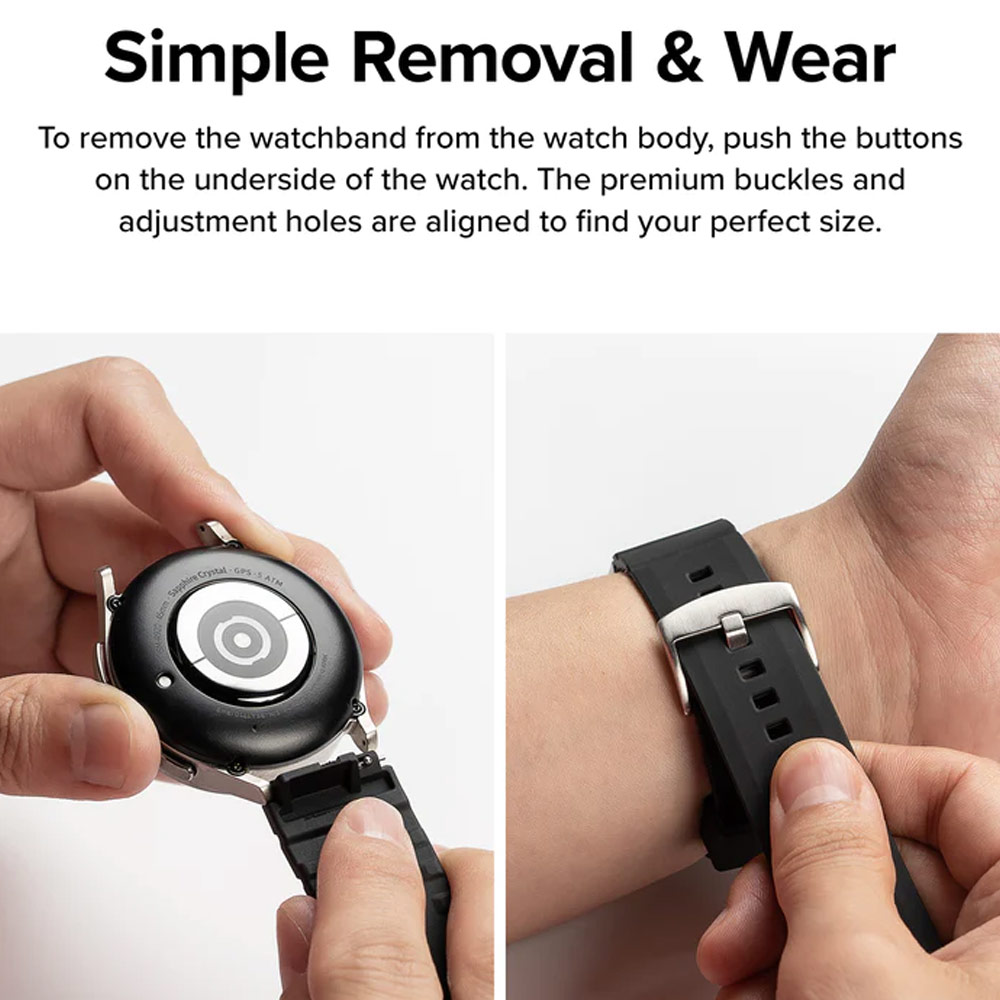 Picture of Samsung Galaxy Watch 4 40mm | Ringke TPU Rubber One Band Bold Waterproof Sweat Proof Strap Watch Lug 20mm for Galaxy Watch Series 3 4 5 5 Pro Active 40mm 41mm 42mm 44mm 45mm 45mm (Black)