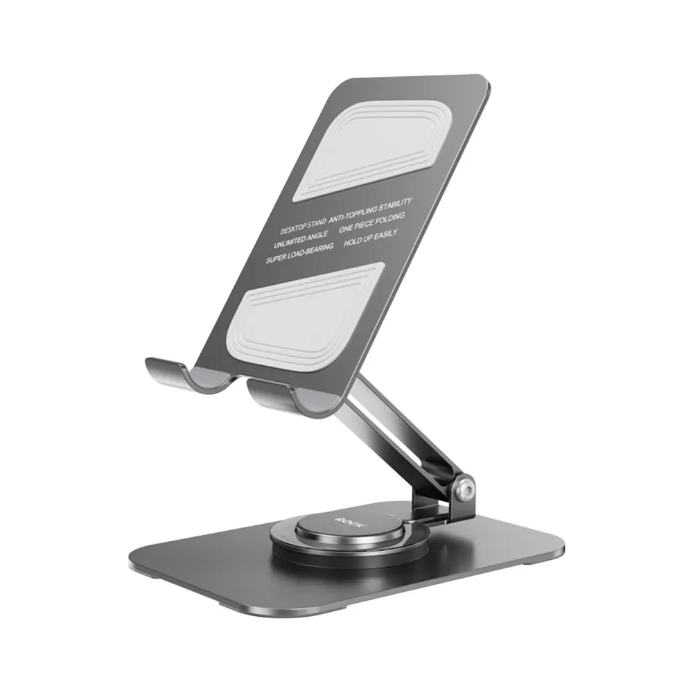 Picture of Rock Universal Rotatable Foldable Aluminum Phone Tablets Stand for iPad iPad Air iPad Pro iPhone 16 Pro Max (Gray)