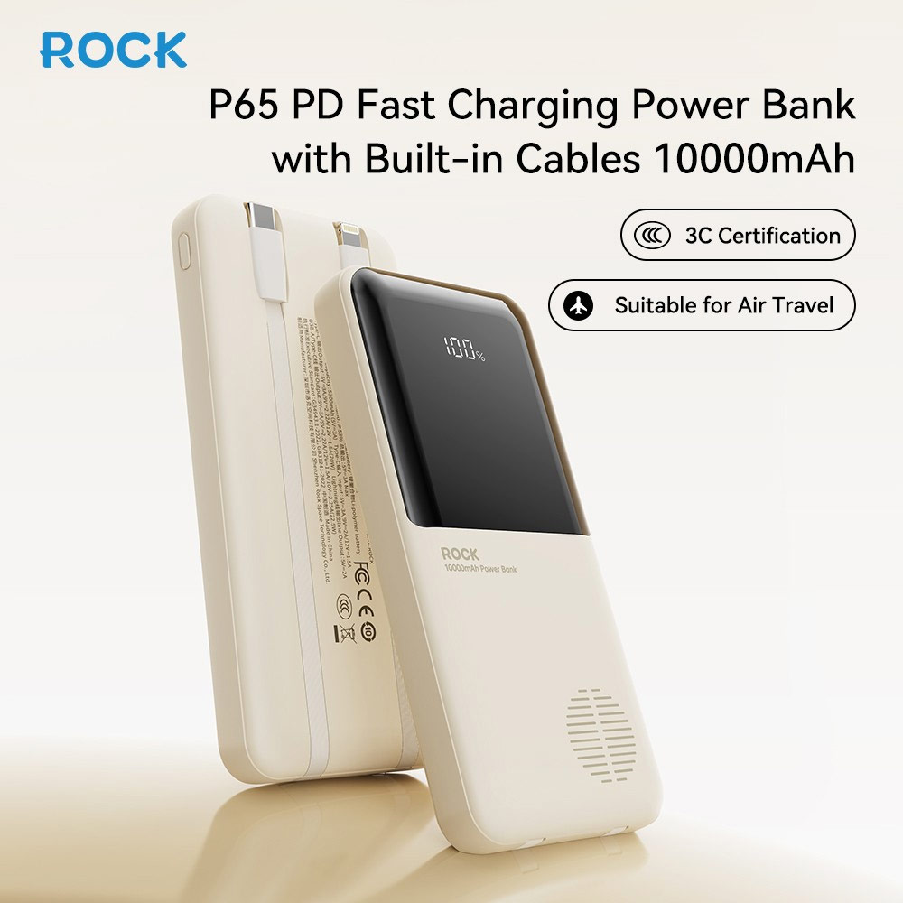 Picture of Rock CCC 3C Certified Power Bank Mini Compact Size PD 22.5W 10000mAh Travel Portable Small Palm Size Compact Mini CCC Power Bank powerbank with Multiple Built in Cable USB C USB L (ShinChan)