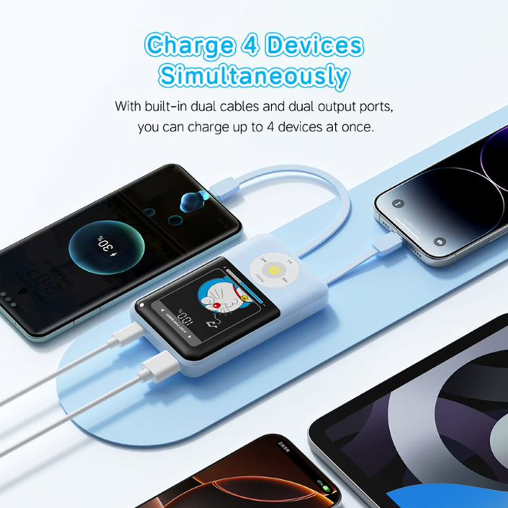 Picture of Rock CCC 3C Certified Power Bank Mini Compact Size PD 20W 10000mAh Travel Portable Small Palm Size Compact Mini CCC Power Bank powerbank with Multiple Built in Cable USB C USB L (Doraemon)