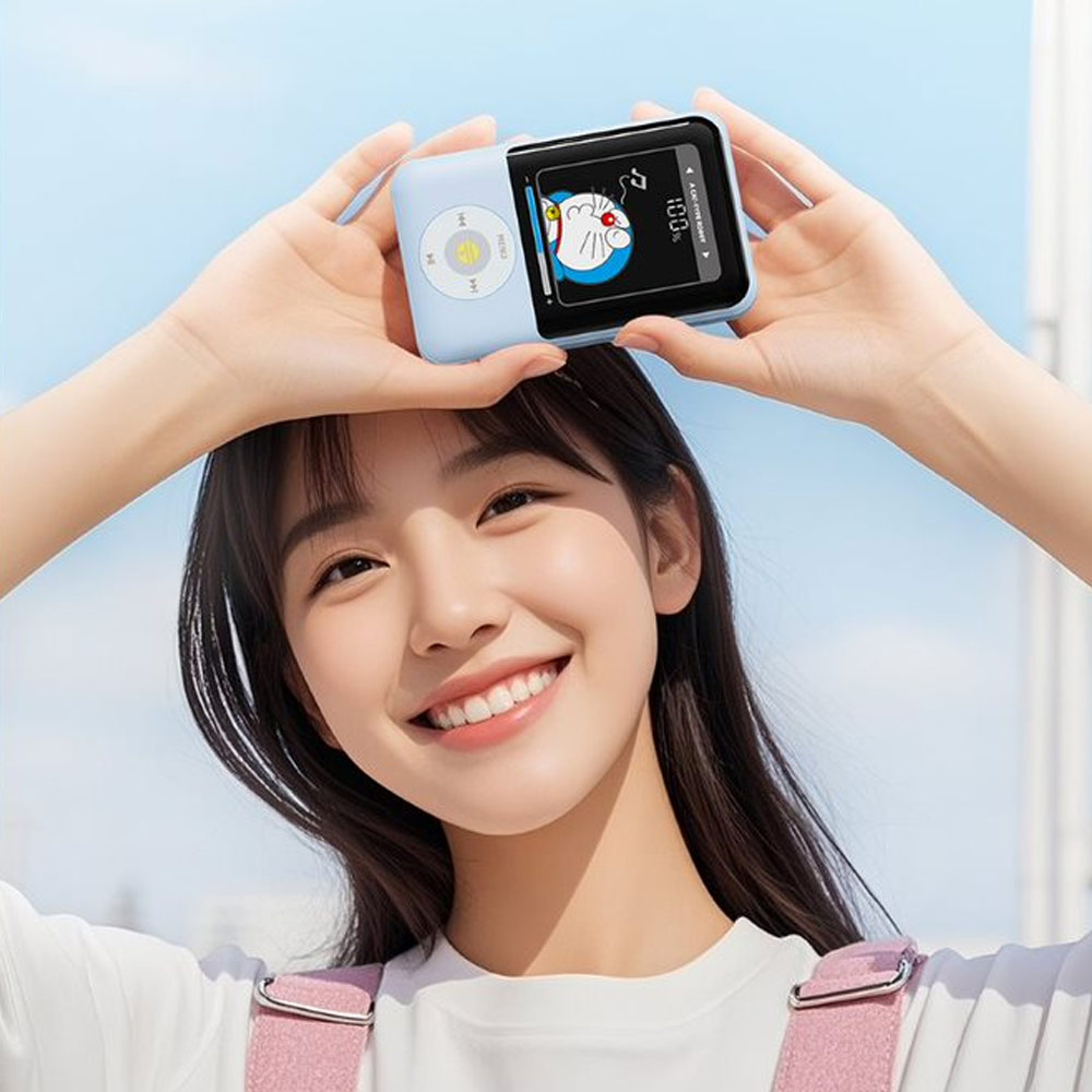 Picture of Rock CCC 3C Certified Power Bank Mini Compact Size PD 20W 10000mAh Travel Portable Small Palm Size Compact Mini CCC Power Bank powerbank with Multiple Built in Cable USB C USB L (Doraemon)