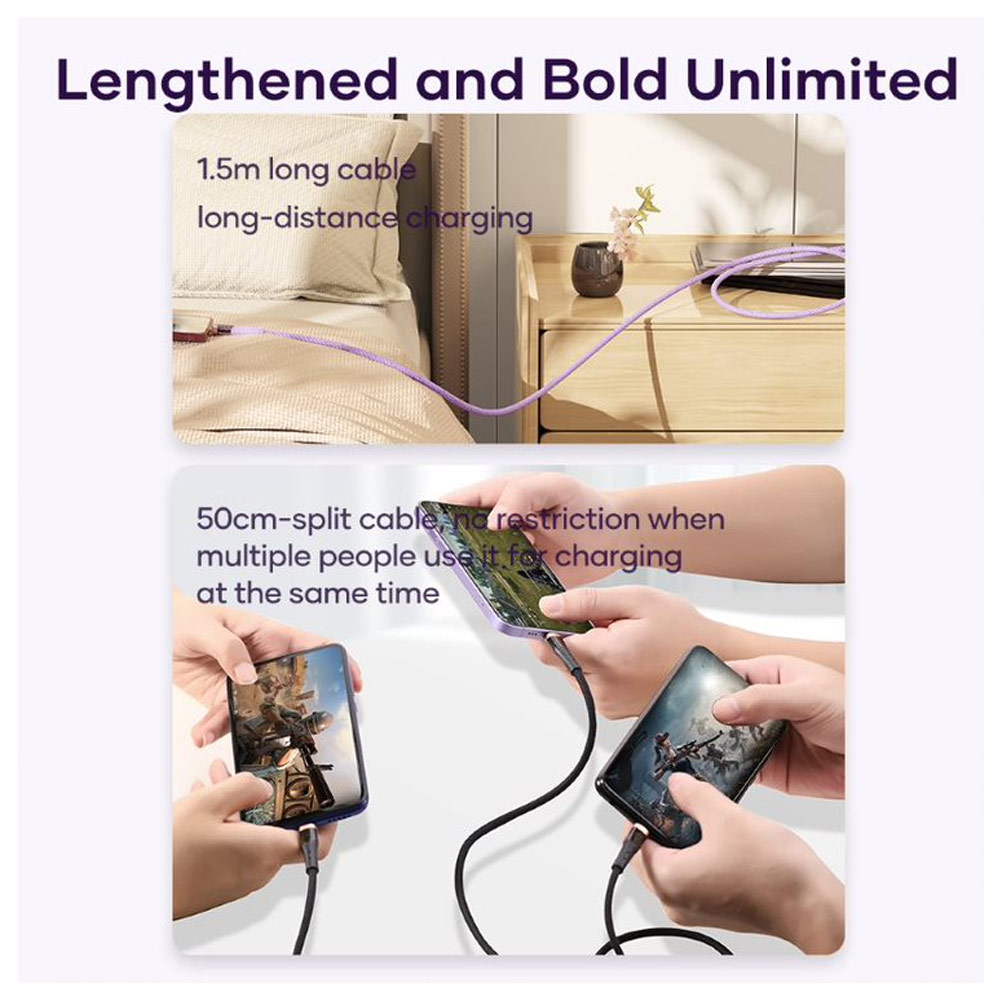 Picture of ROCK 3 in 1 USB Cable 100W Fast Charging Type C Micro PD Lightning Cable For iPhone  Xiaomi Samsung VOOC OPPO OnePlus Realme Fast Charge (Khakis White)