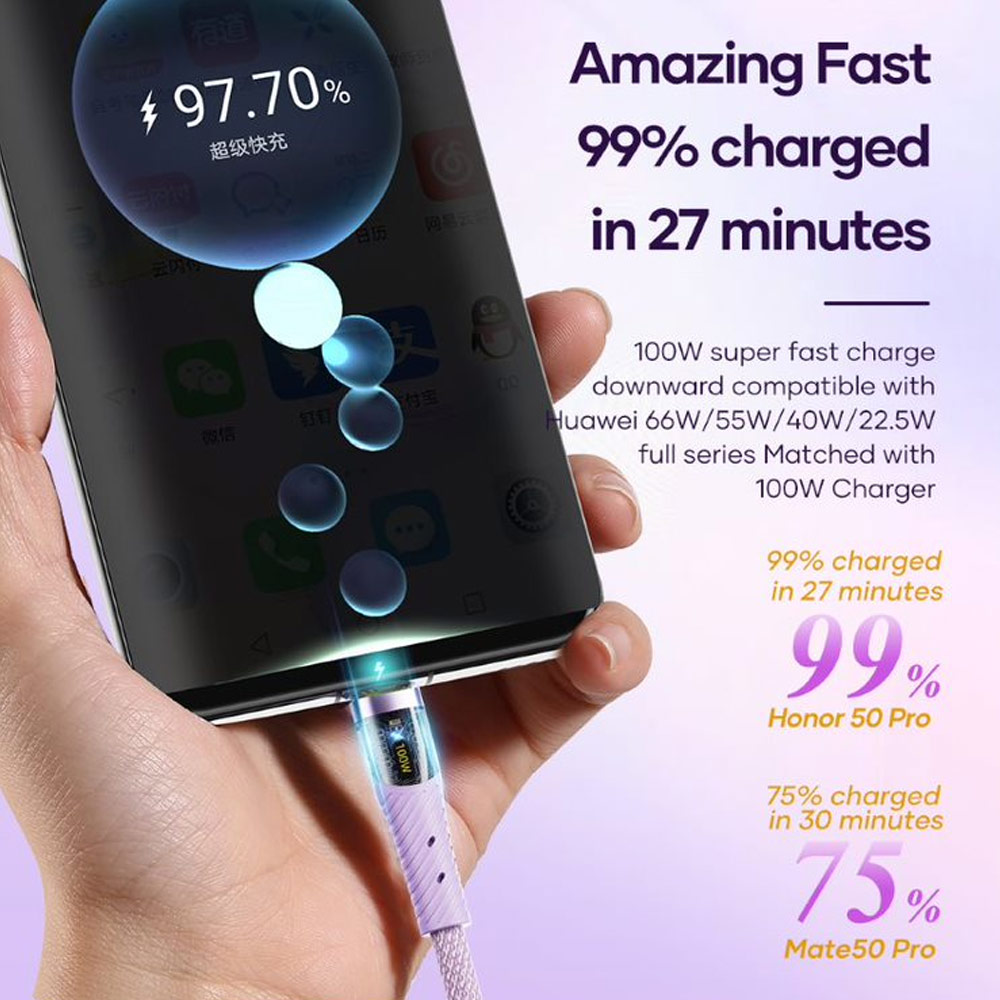 Picture of ROCK 3 in 1 USB Cable 100W Fast Charging Type C Micro PD Lightning Cable For iPhone  Xiaomi Samsung VOOC OPPO OnePlus Realme Fast Charge (Khakis White)