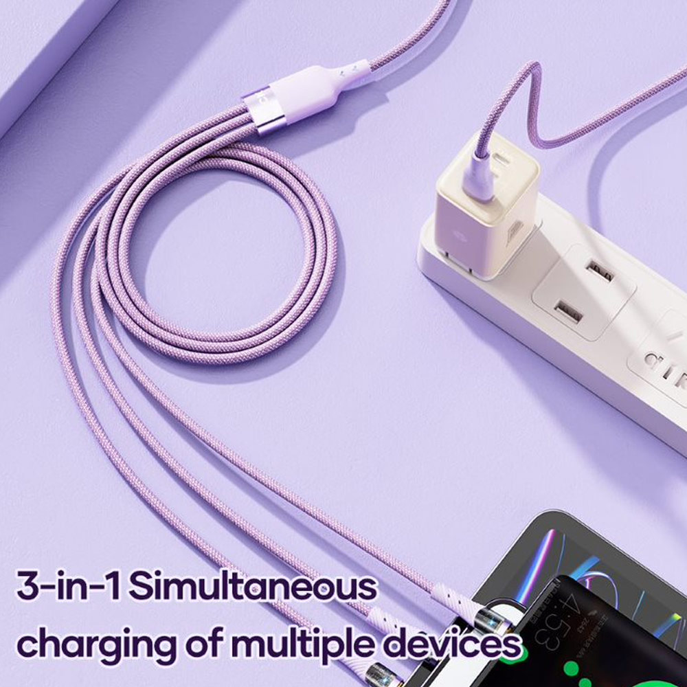 Picture of ROCK 3 in 1 USB Cable 100W Fast Charging Type C Micro PD Lightning Cable For iPhone  Xiaomi Samsung VOOC OPPO OnePlus Realme Fast Charge (Khakis White)