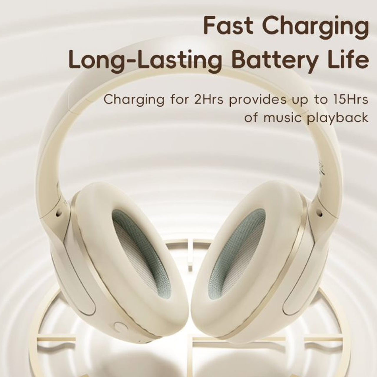 Picture of Rock O3 Bluetooth Wireless Headphone with ANC noise cancellation Foldable Soft PU Over Ear Cushion (Beige)