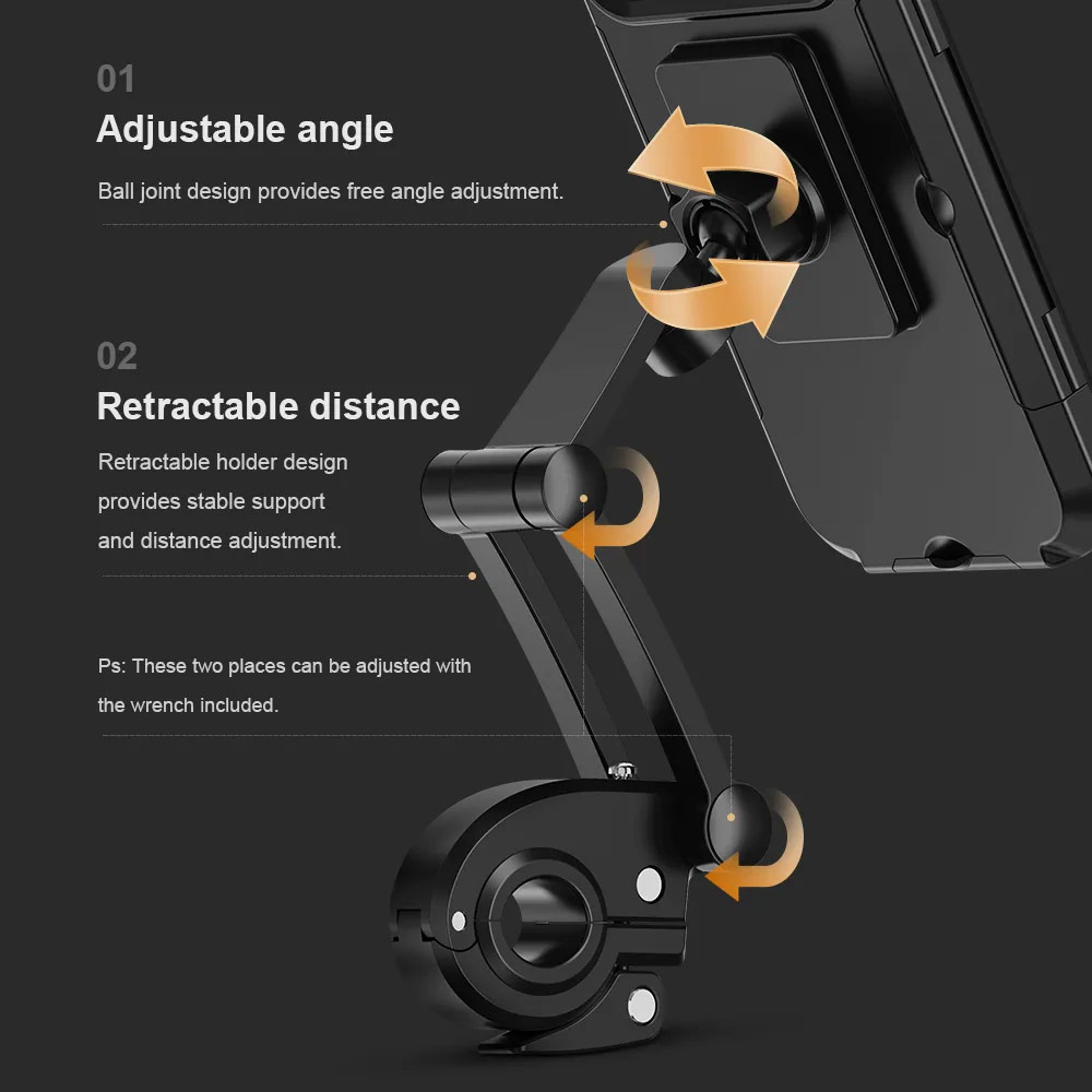 Picture of Rock Alloy Base High Quality Rotable Water Dust Proof Phone Holder Mount for bicycle motorbike motorcycle Electric Bike handlebar (Black)
