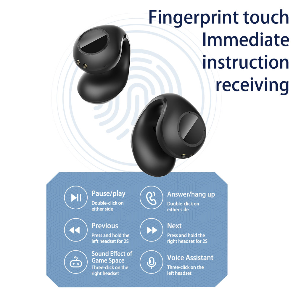 Picture of ROCK Ambie Sound EarCuffs TWS Earphone Bluetooth 5.2 Dual Stereo Touch Control Long Standby HIFI Ear Hook Headset Sport Earbuds (Black)