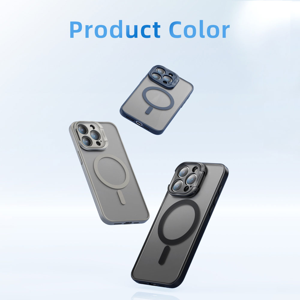 Picture of Apple iPhone 15 Pro 6.1 Case | Rock Guard Foldable Lens Bracket Kickstand Magnetic Drop Protection Case for iPhone 15 Pro 6.1 (Grey)