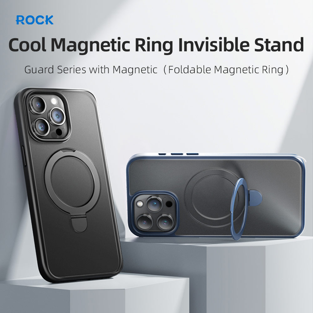 Picture of Apple iPhone 15 Pro 6.1 Case | Rock Guard Magnetic Foldable Ring Stand Drop Protection Case for iPhone 15 Pro 6.1 (Matte Titanium Black)