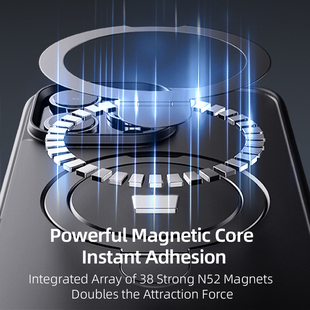 Picture of Apple iPhone 15 Pro 6.1 Case | Rock Guard Magnetic Foldable Ring Stand Drop Protection Case for iPhone 15 Pro 6.1 (Matte Titanium Black)