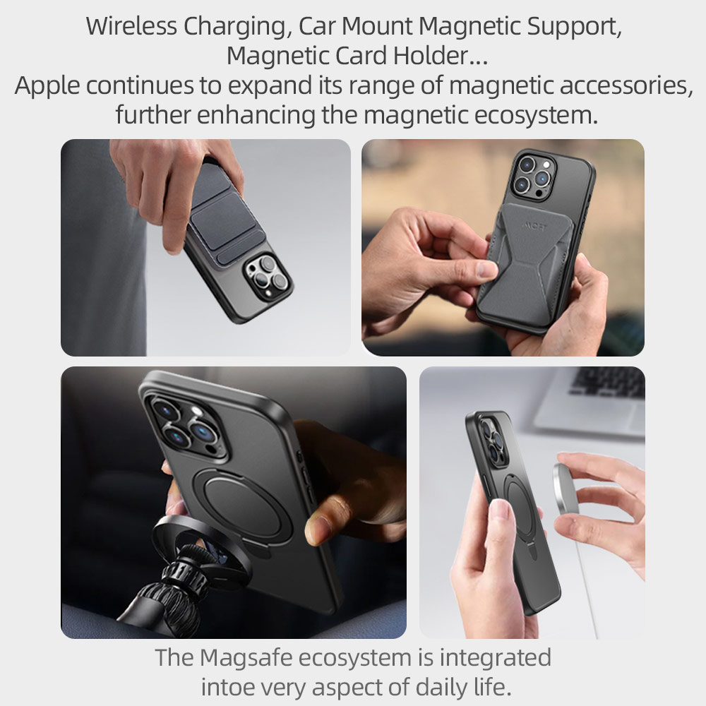 Picture of Apple iPhone 15 Pro 6.1 Case | Rock Guard Magnetic Foldable Ring Stand Drop Protection Case for iPhone 15 Pro 6.1 (Matte Titanium Black)