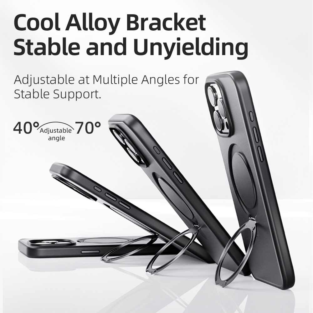 Picture of Apple iPhone 15 Pro 6.1 Case | Rock Guard Magnetic Foldable Ring Stand Drop Protection Case for iPhone 15 Pro 6.1 (Matte Titanium Black)