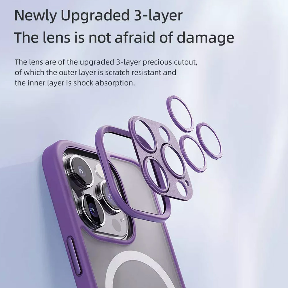 Picture of Apple iPhone 14 Pro 6.1 Case | Rock Guard Touch Lens Protection Anti Finger Print Drop Protection Magsafe Compatible Case for iPhone 14 Pro 6.1 (Matte Purple)