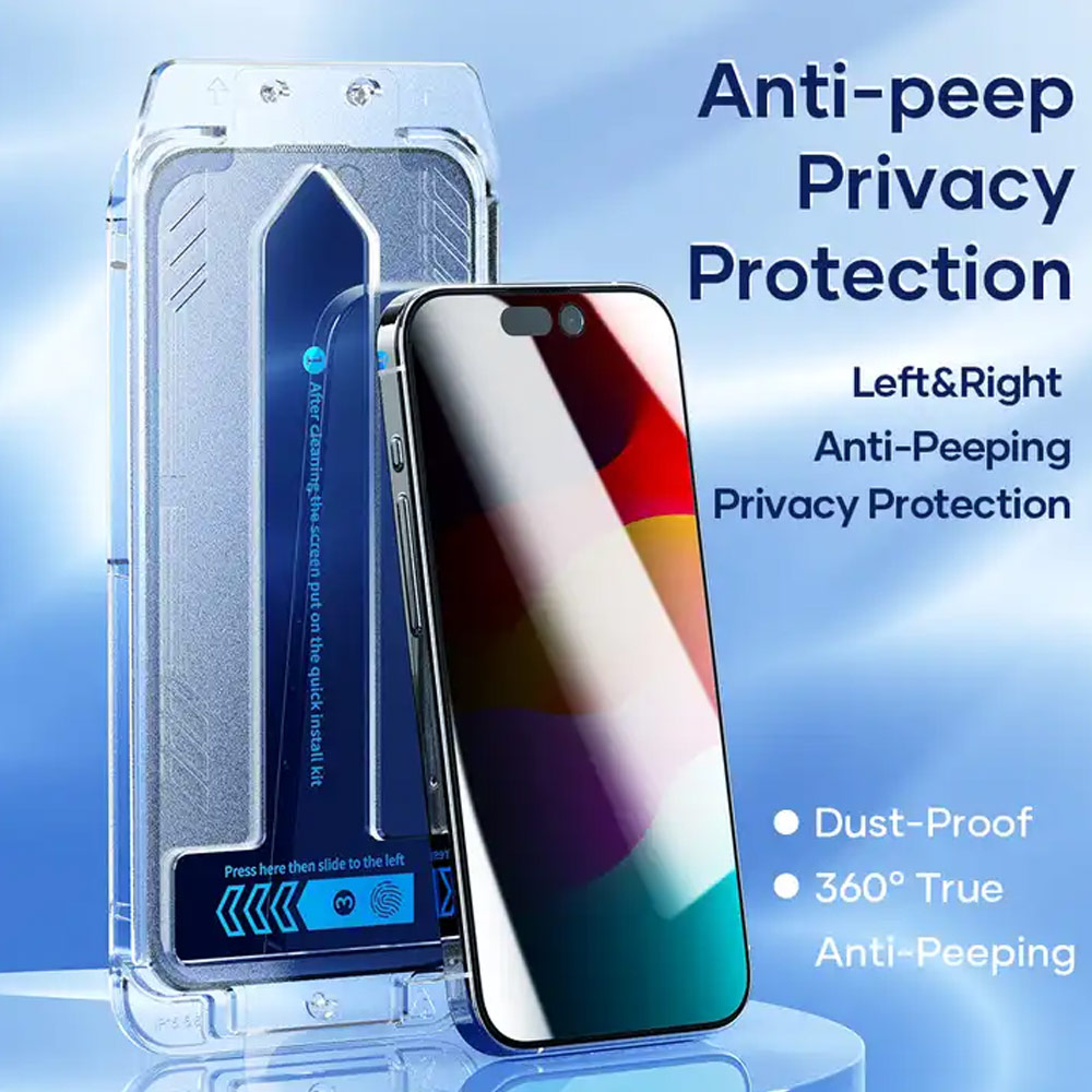 Picture of Apple iPhone 15 Pro 6.1  | Rock Anti Peep HD Full Coverage Tempered Glass with Installation Kit Helper for iPhone 15 Pro 6.1 (Privacy)