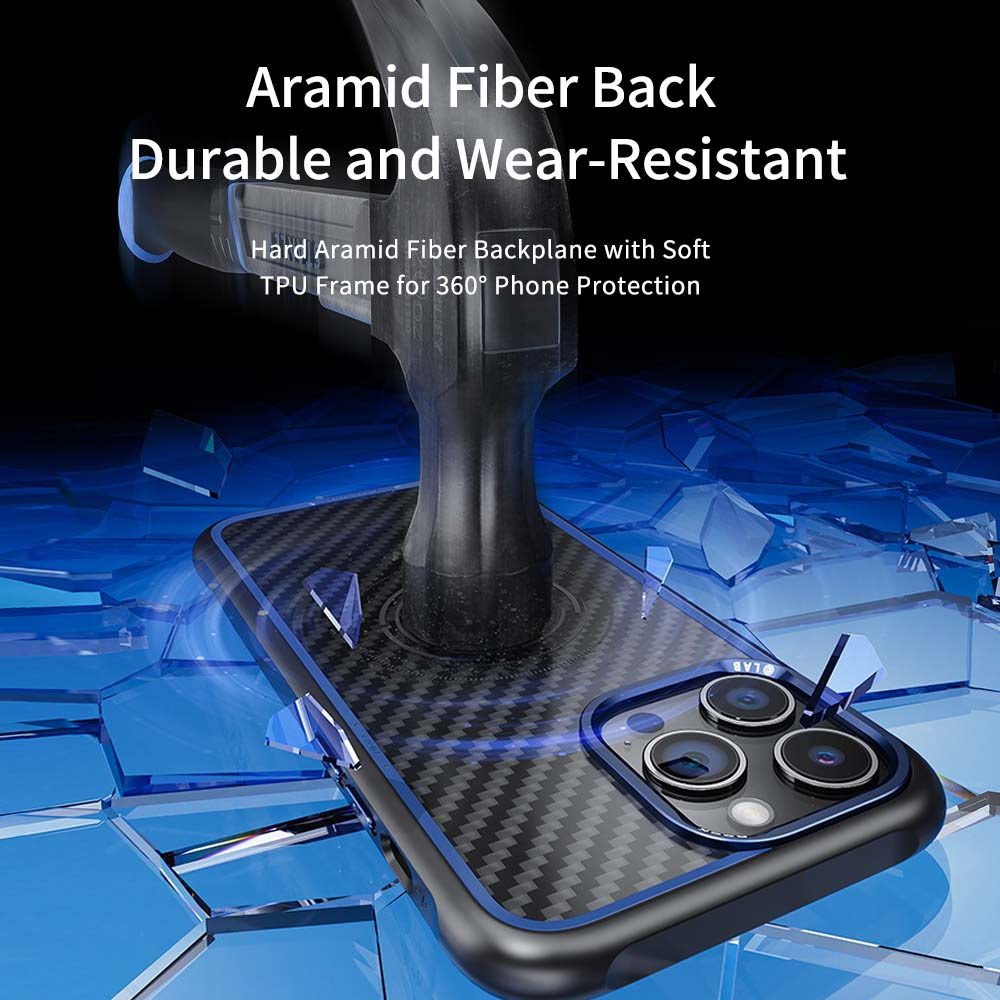 Picture of Apple iPhone 15 Pro Max 6.7 Case | Rock Kevlar Series Drop Protection Magsafe Compatible Case for iPhone 15 Pro Max 6.7 (Aramid Fiber Black)