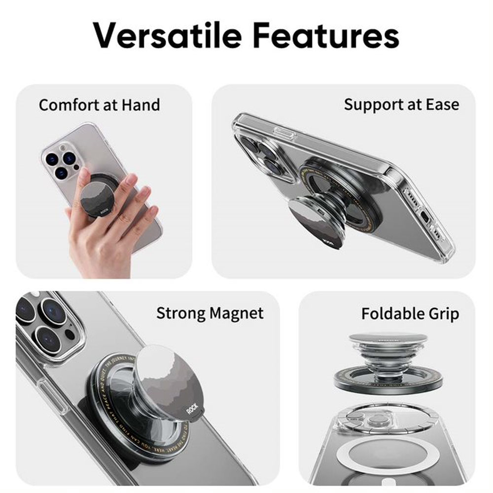 Picture of Rock Magnetic Airbag Bracket Foldable Grip Stand Phone Holder (Transparent Black)