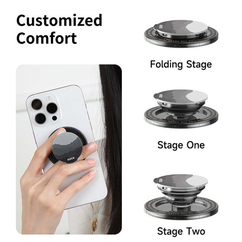 Picture of Rock Magnetic Airbag Bracket Foldable Grip Stand Phone Holder (Transparent Black)
