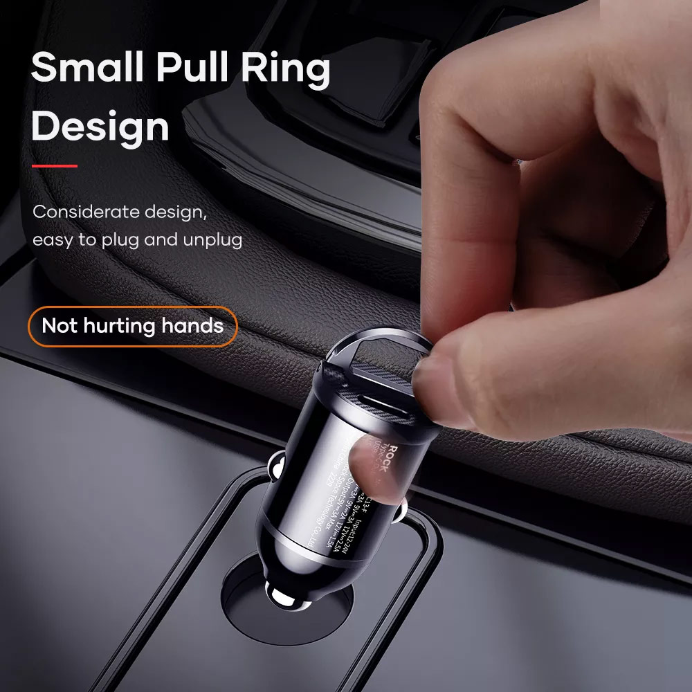 Picture of Rock Mini Compact Dual Port USB Type C USB A Fast Charge Car Charger PD 30W Max for iPhone 14 Pro Max S22 Ultra (Black)