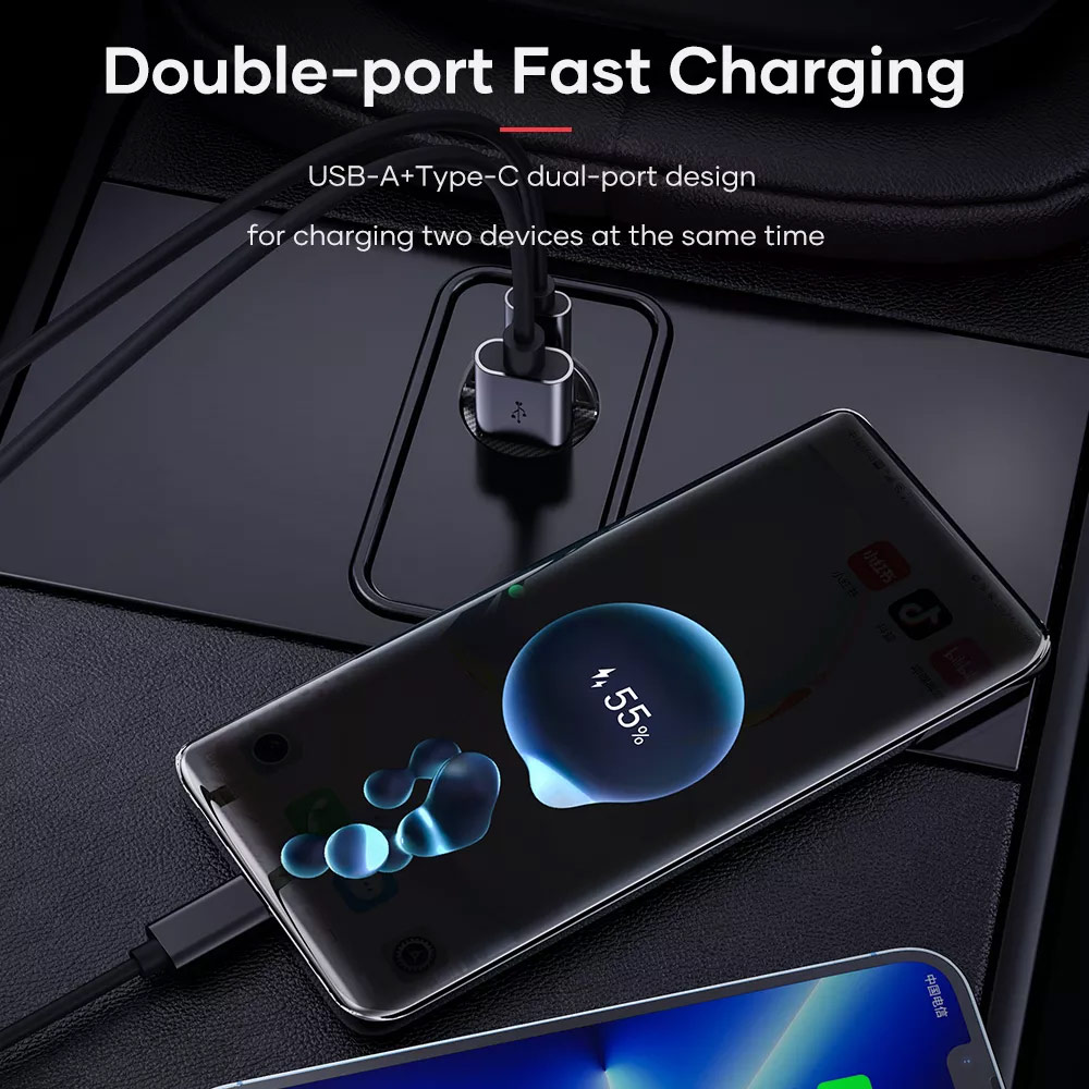 Picture of Rock Mini Compact Dual Port USB Type C USB A Fast Charge Car Charger PD 30W Max for iPhone 14 Pro Max S22 Ultra (Black)