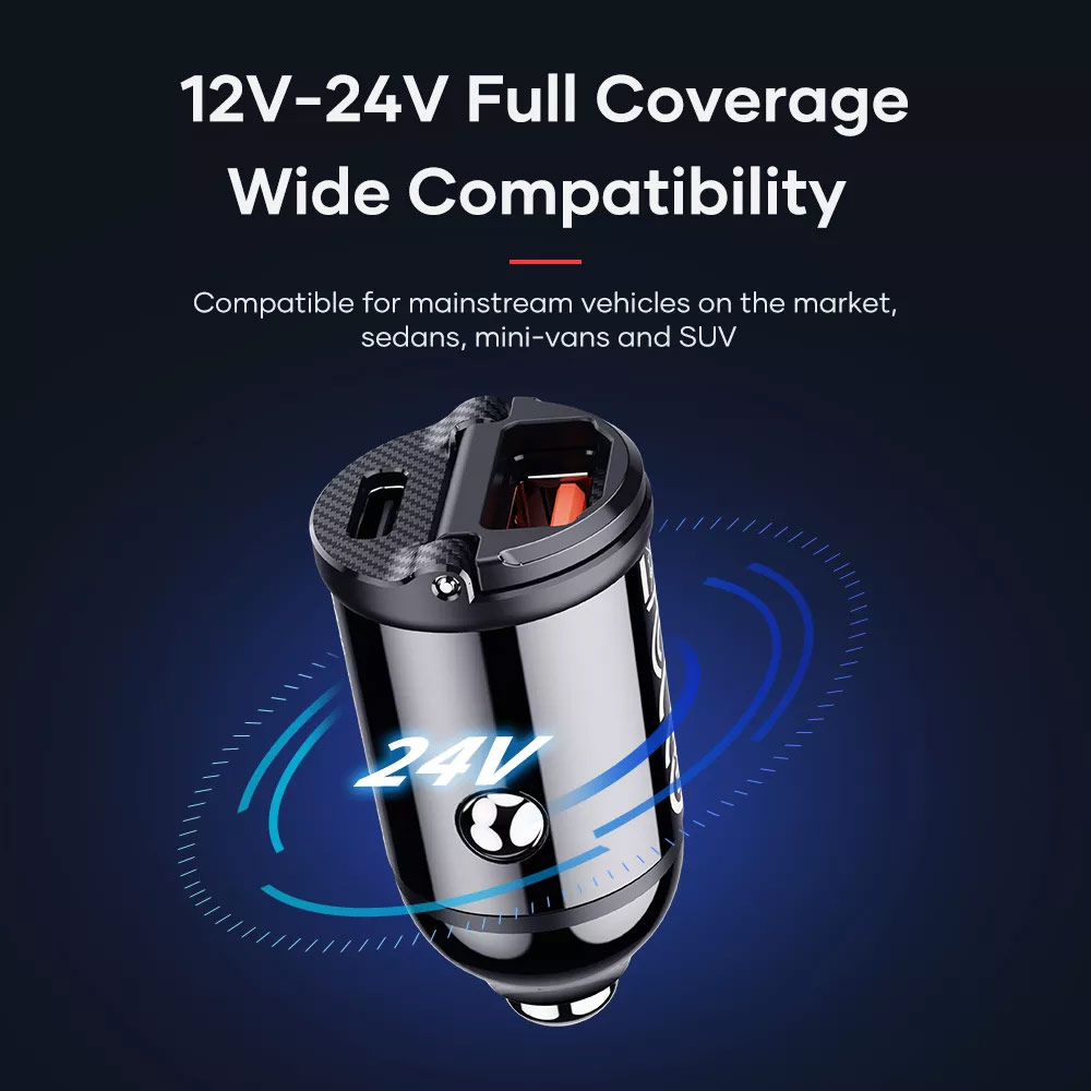 Picture of Rock Mini Compact Dual Port USB Type C USB A Fast Charge Car Charger PD 30W Max for iPhone 14 Pro Max S22 Ultra (Black)