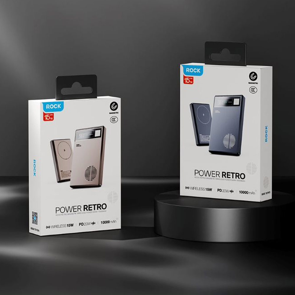 Picture of Rock CCC 3C Certified Power Bank Retro PD20W 15W Magnetic Wireless Charging Fast Charge 10000mAh Travel Portable Small Palm Size Compact Mini Slim Thin Power Bank powerbank (Grey)