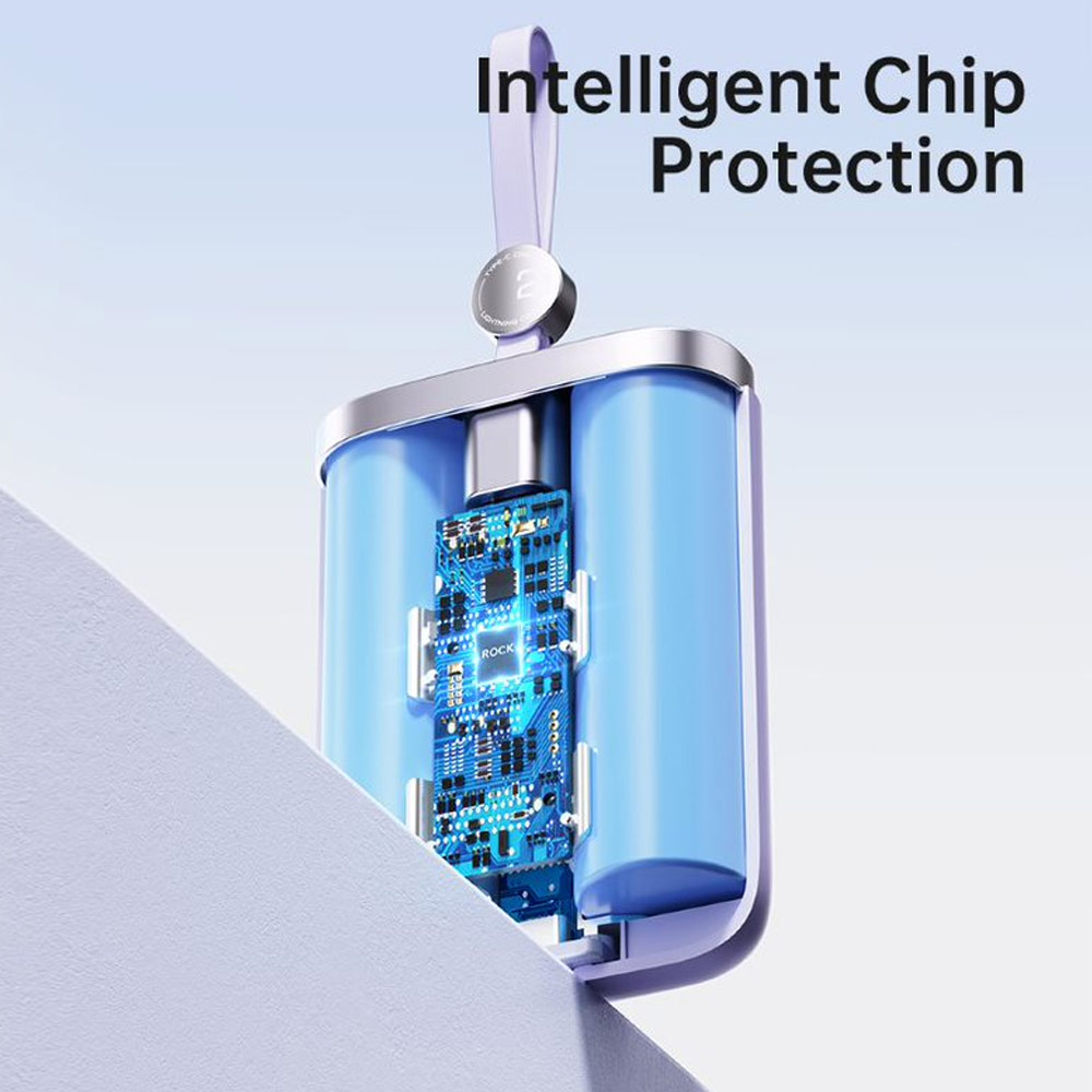 Picture of Rock CCC 3C Certified Power Bank Mini Compact Pocket Size Small Thin Portable Easy Travel Fast Charge CCC Powerbank Power Bank with Cable (Black)