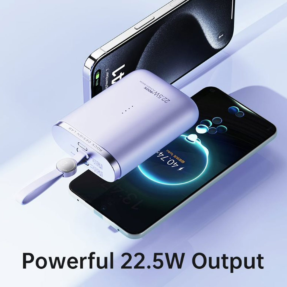 Picture of Rock CCC 3C Certified Power Bank Mini Compact Pocket Size Small Thin Portable Easy Travel Fast Charge CCC Powerbank Power Bank with Cable (Black)