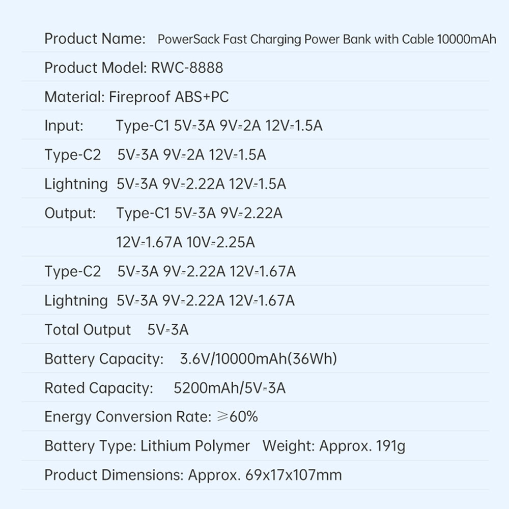 Picture of Rock CCC 3C Certified Power Bank Mini Compact Pocket Size Small Thin Portable Easy Travel Fast Charge CCC Powerbank Power Bank with Cable (Black)