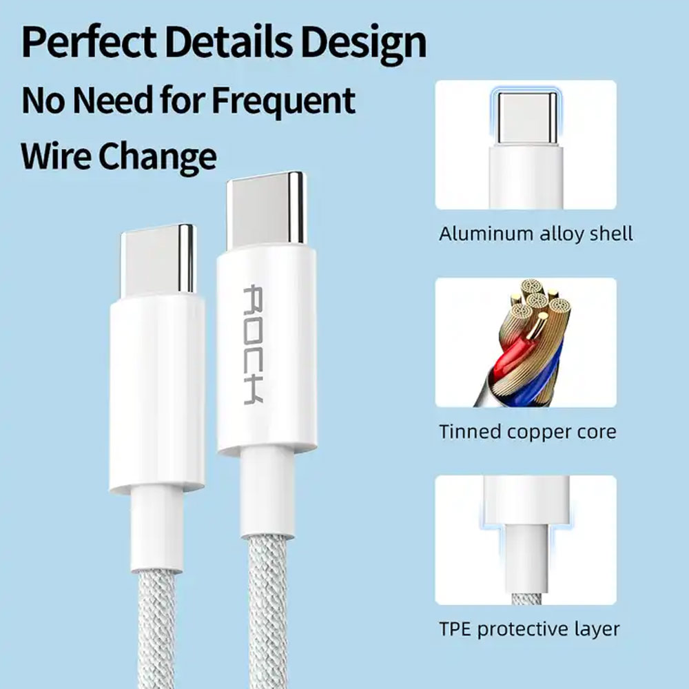 Picture of ROCK R6 Top Quality Type C to C 100W Charging Cable 5A Fast Charging Cable for iPhone 15 Pro Max Huawei Xiaomi Samsung (200cm 1M)