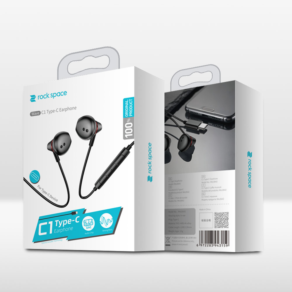 Picture of Rock Space C1 Type C Quality DAC Stereo Earphone Wired Type C Earphone (Black)