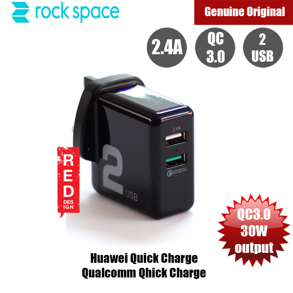Picture of Rock Space T13 Dual Port QC 3.0 Travel Charger (UK Black)