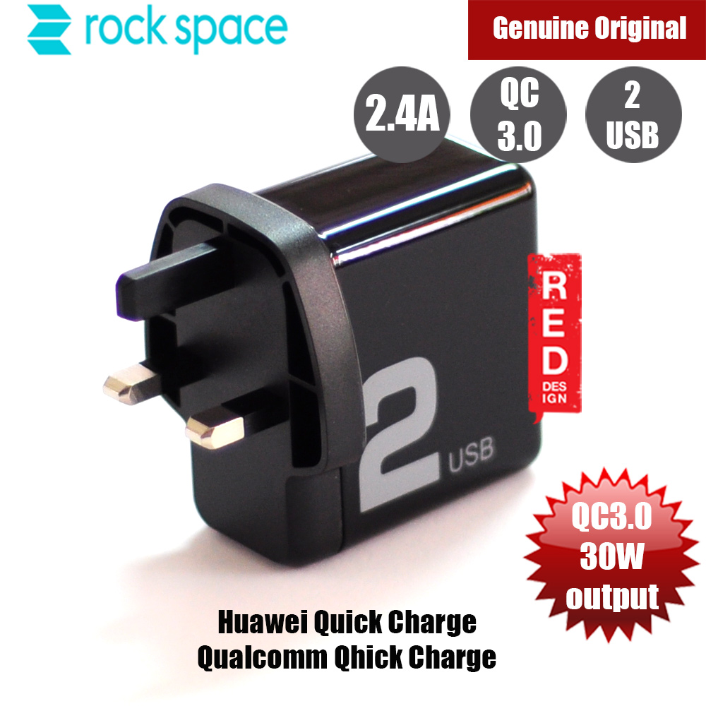 Picture of Rock Space T13 Dual Port QC 3.0 Travel Charger (UK Black)