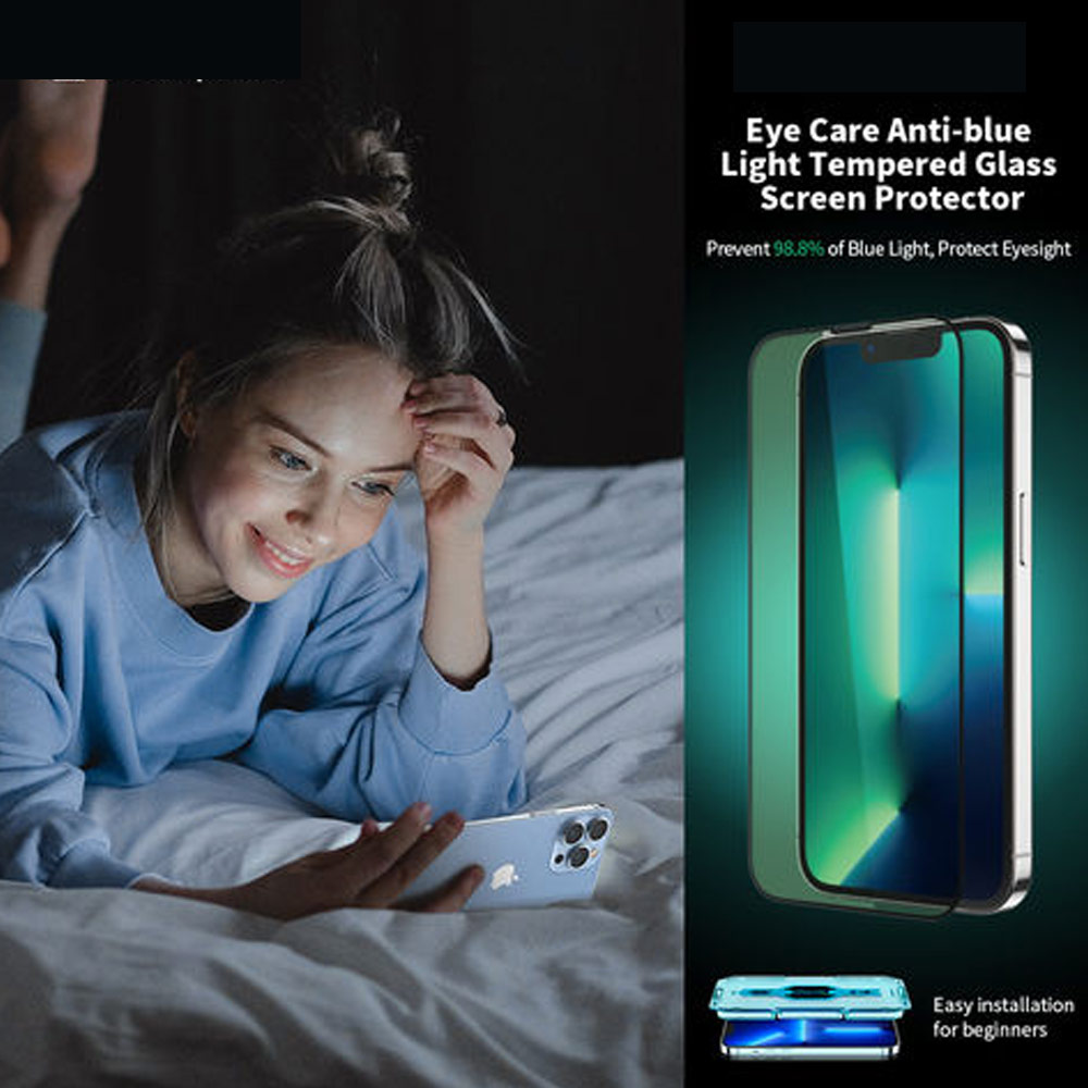 Picture of Apple iPhone 14 Pro 6.1 | Rock Space HD Full Coverage Tempered Glass with Dust Filter with Easy Installation Helper Tools for iPhone 14 Pro 6.1 (Anti Blue Light)