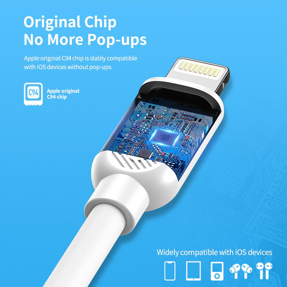 Picture of Rock High Quaity MFI Certified Original Chip PD 20W Fast Charge Type C to Lightning Cable for iPhone 11 Pro Max iPhone 12 Pro Max 100cm  (White)