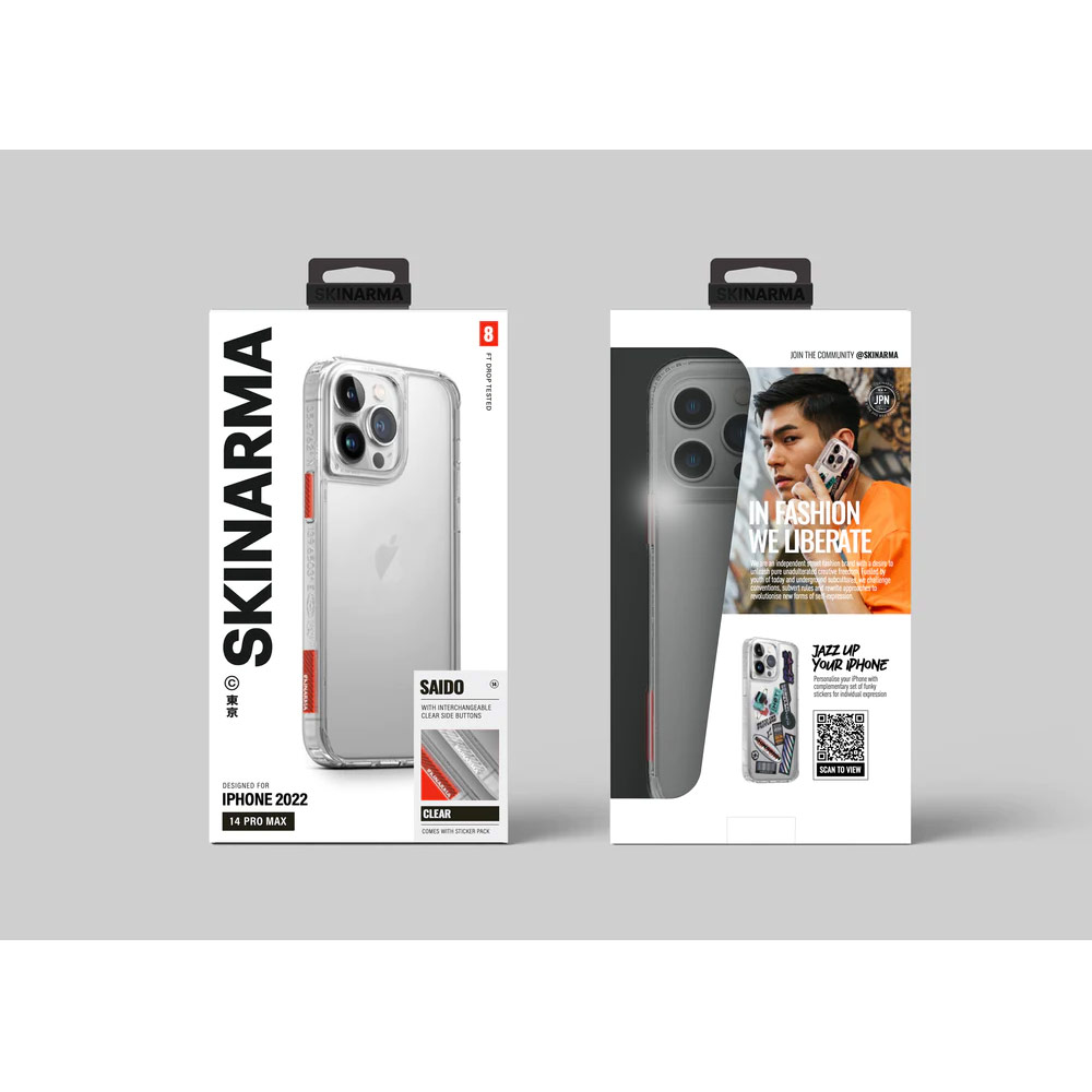 Picture of Apple iPhone 14 Pro 6.1 Case | Skinarma Saido AirGrooves Corners Series Drop Protection Case with DIY Decor Sticker for iPhone 14 Pro 6.1 (Clear)