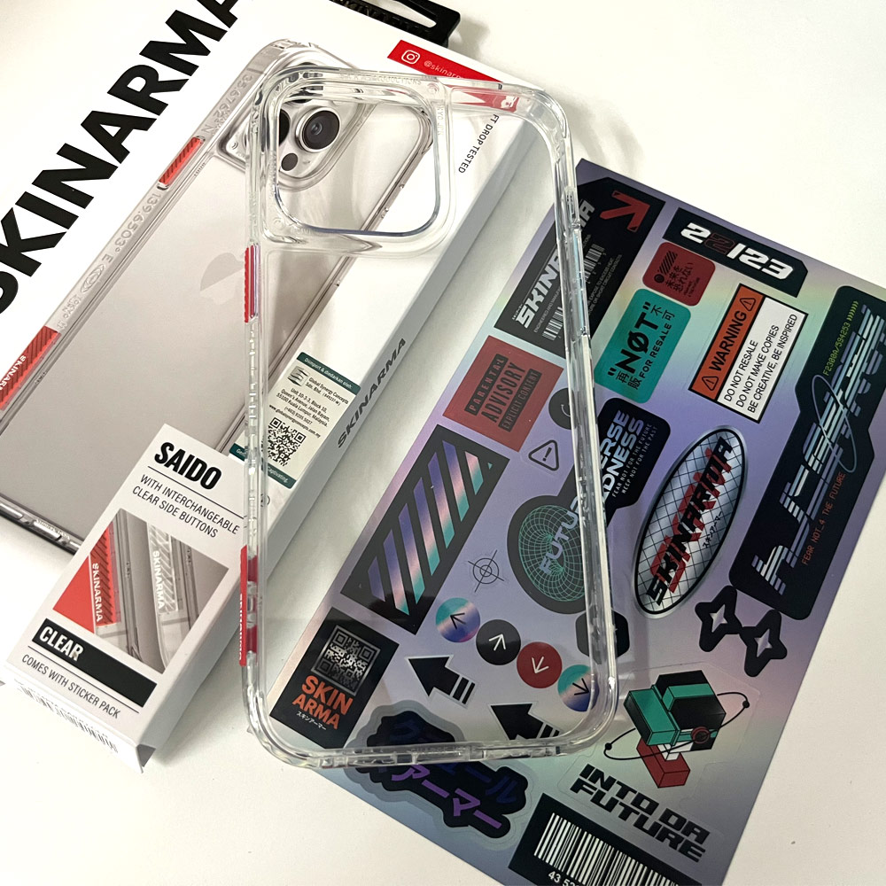 Picture of Apple iPhone 14 Pro 6.1 Case | Skinarma Saido AirGrooves Corners Series Drop Protection Case with DIY Decor Sticker for iPhone 14 Pro 6.1 (Clear)