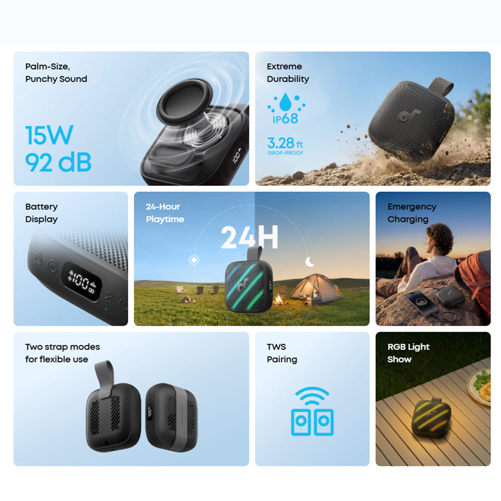 Picture of ANKER soundcore Boom Go 3i Portable Outdoor Small Size Speaker 15W Bass 24 Hours Playtime Waterproof Bluetooth (Black)