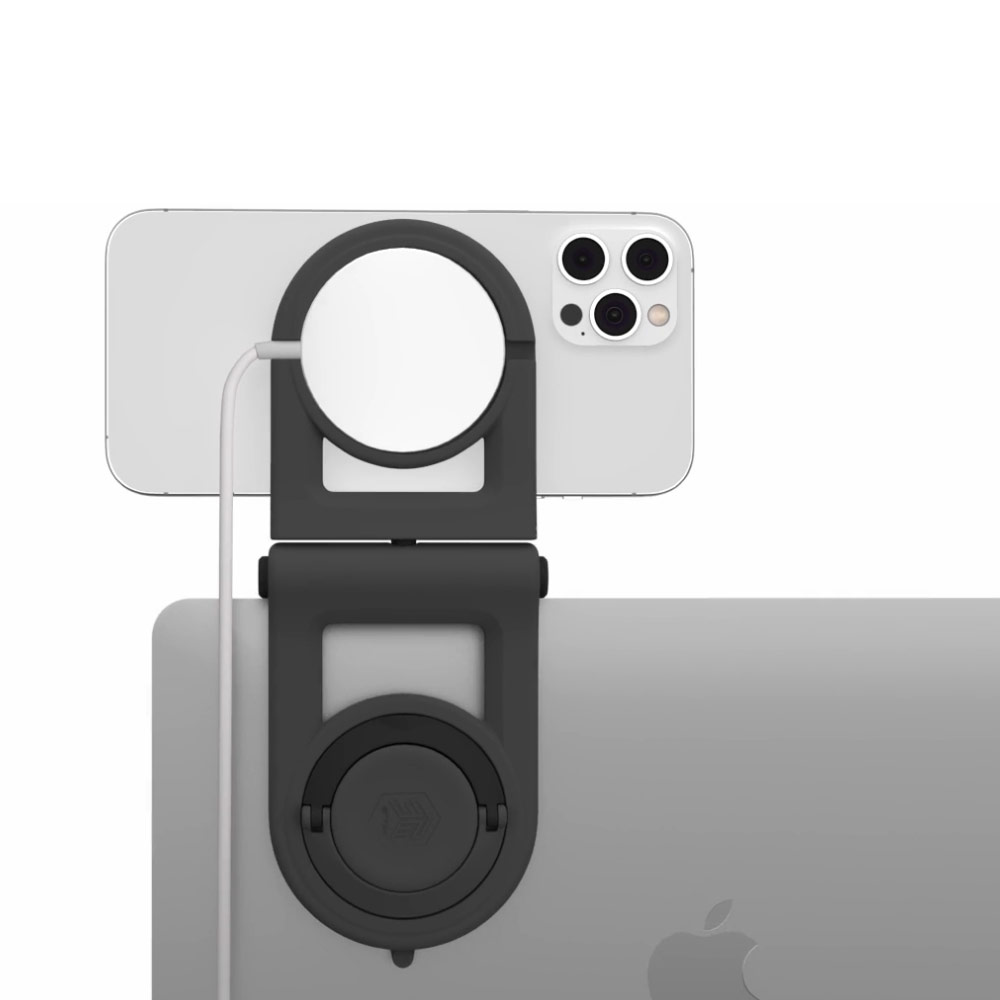 Picture of STM MagArm iPhone Mount with MagSafe Compatibility Laptop Extender Magnetic Phone Bracket Attachable to Macbook Notebook Asus Lenovo HP Monitor for iPhone 13 14 15 Pro Max Series