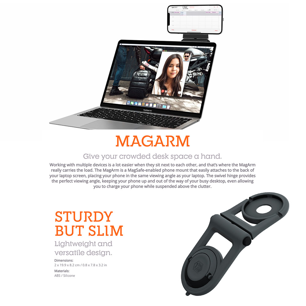 Picture of STM MagArm iPhone Mount with MagSafe Compatibility Laptop Extender Magnetic Phone Bracket Attachable to Macbook Notebook Asus Lenovo HP Monitor for iPhone 13 14 15 Pro Max Series