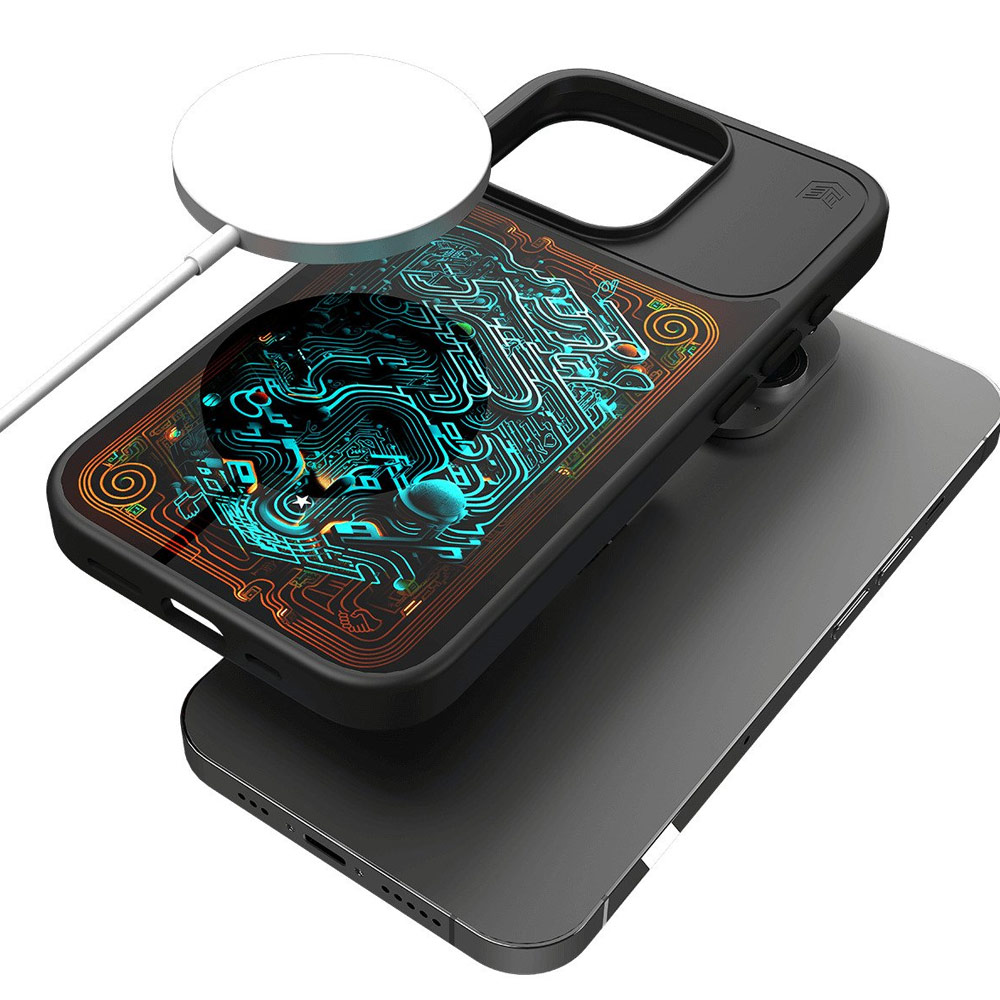 Picture of Apple iPhone 15 Pro 6.1 Case | STM Reveal Hidden Pattern Magnetic Drop Protection Case for iPhone 15 Pro 6.1 (Black Realm)